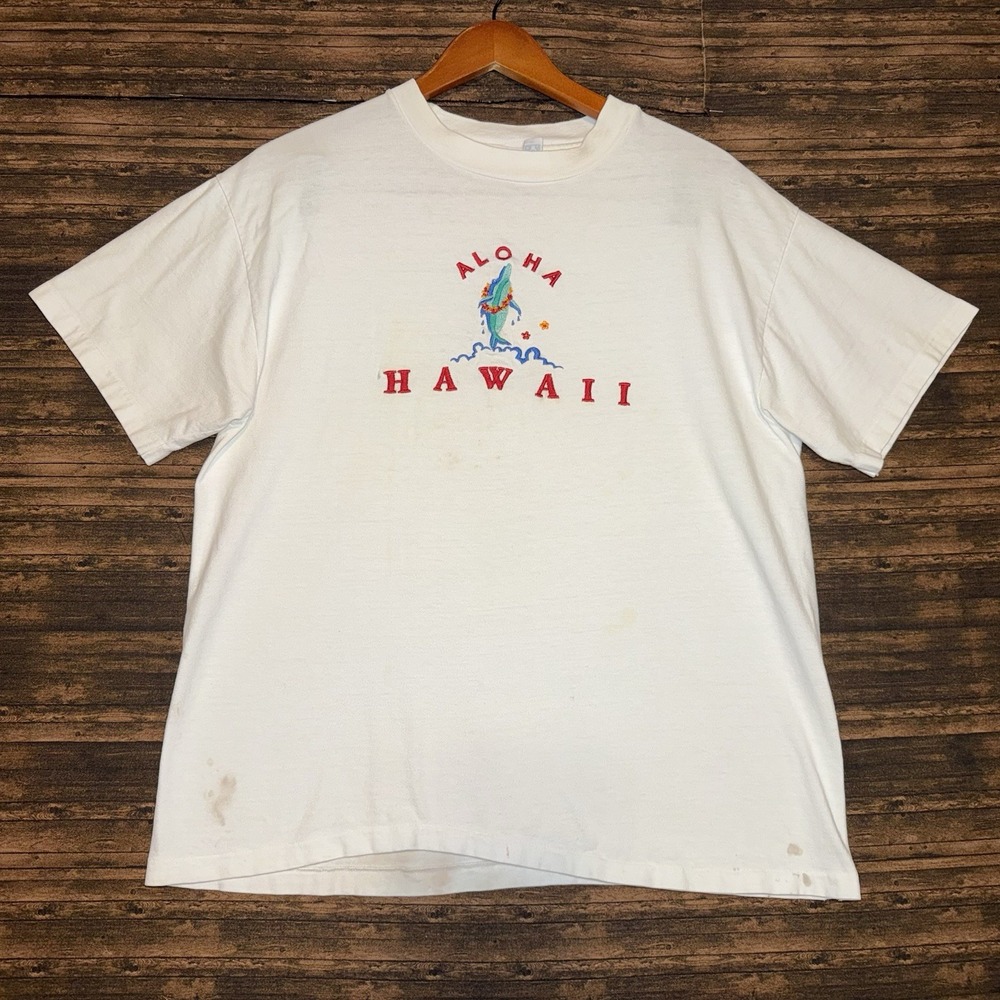 VTG 90s Hanes Beefy-T Aloha Hawaii Dolphin Shirt White L Single Stitch